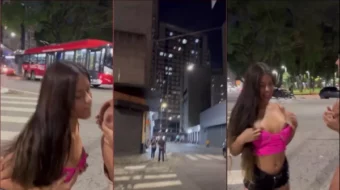 Mariah Kalili y una amiga mostrando todo en el centro de São Paulo