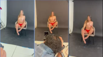 Manu muv rubia de bragas rojas en ensayo desnudo