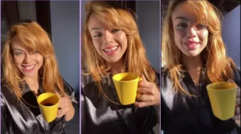 Iamim oliver tomando un café de babydoll negro